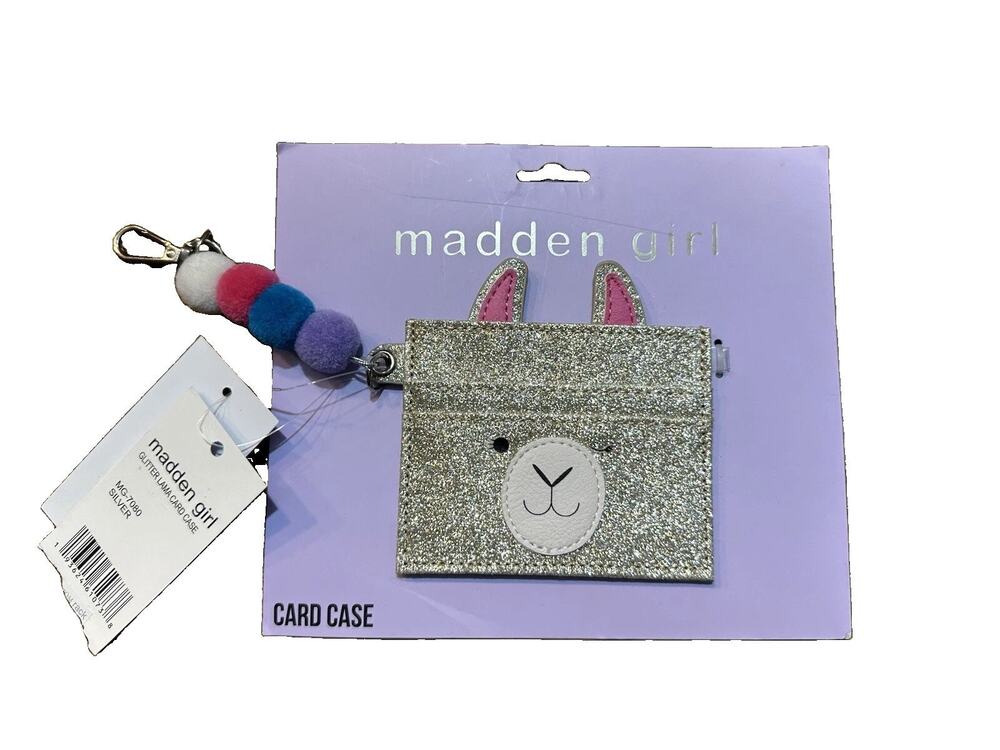 NWT Madden Girl Cute Llama Silver Glitter Bling Sparkle Credit Card Case Wallet